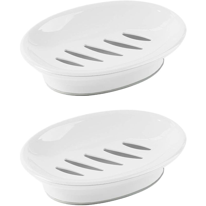 WYOK 2-Pack Soap Dish with Drain Soap Holder Easy Cleaning Soap Saver Dry Stop Mushy Soap Tray for Shower Bathroom Kitchen(White) - Image 1